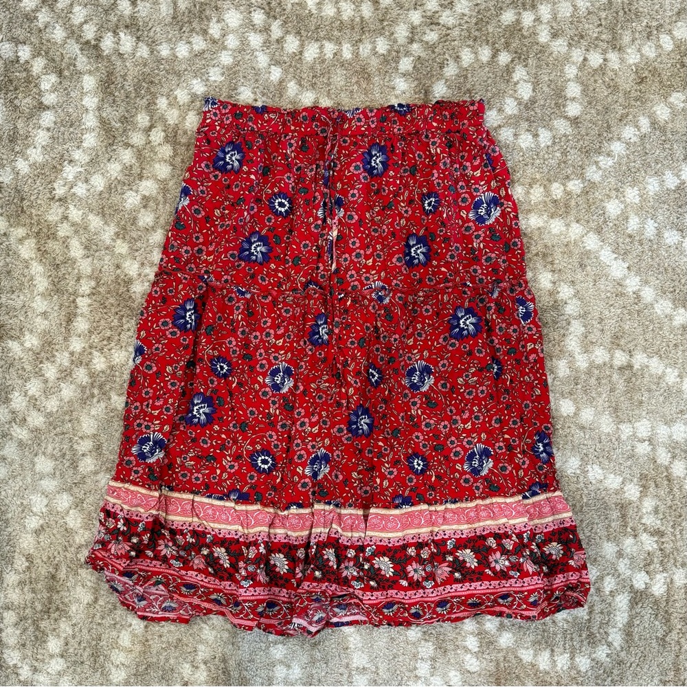 Merokeety Red Floral Boho Skirt